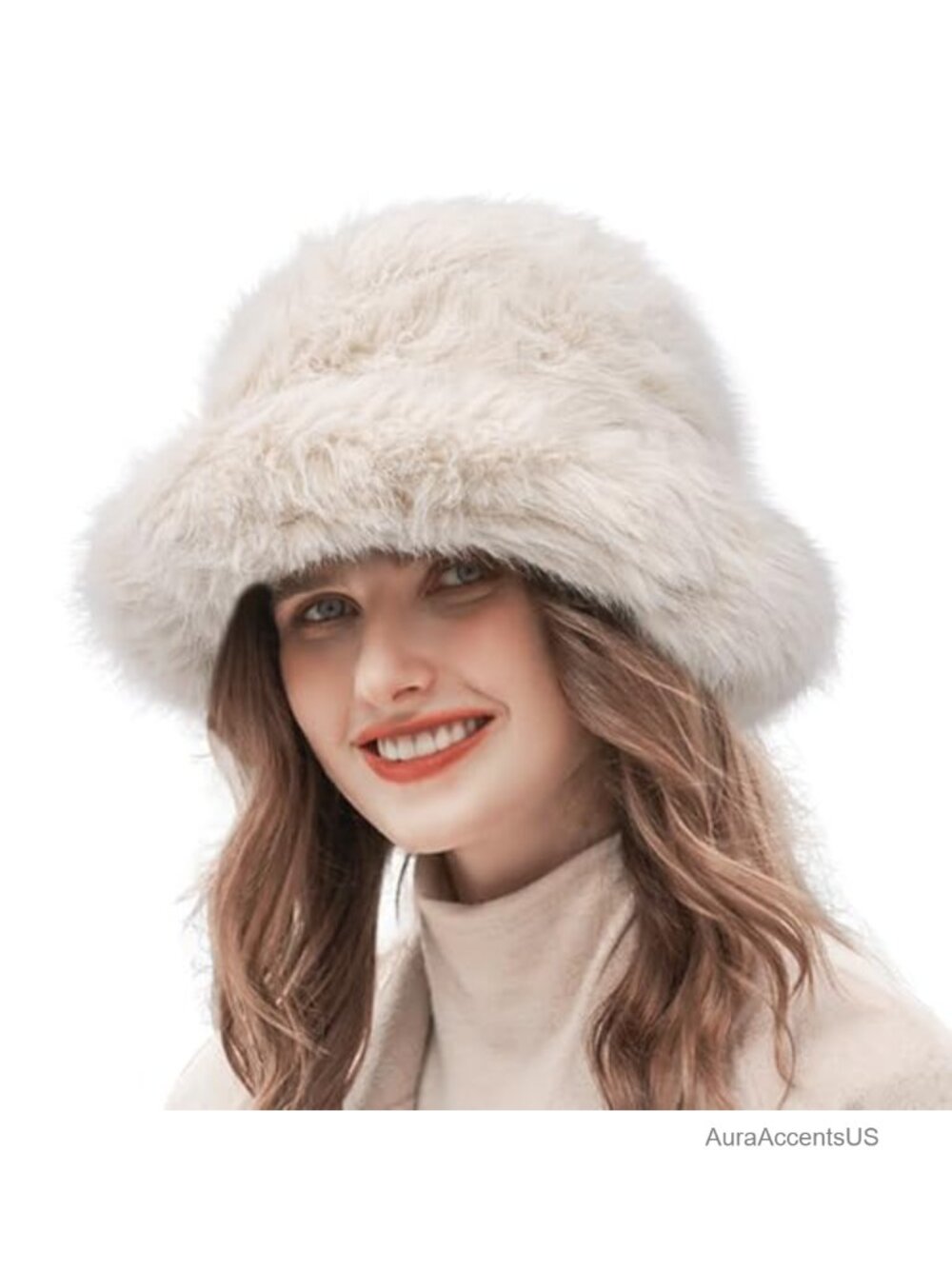 Oversized Fuzzy Faux Fur Bucket Hat Winter Ushanka Fluffy Snow Cap